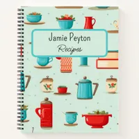 Personalized Vintage Kitchen Teal Red Recipe Book