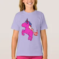 Unicorn Yarrow Pink Patriotic USA Flag Mane Art T-Shirt