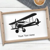 Retro AirPlane Biplane Silhouette Personalized Serving Tray