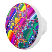Rainbow Bubbles Fluid Art Ceramic Knob