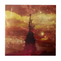 Lady Liberty red and yellow stars Ceramic Tile