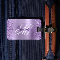 Glittery Light Purple Foil Fancy Monogram Luggage Tag