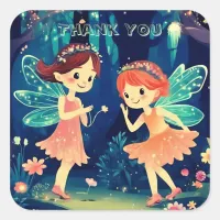 Fairies Playing In The Enchanted Forest Thank You Square Sticker