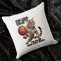 One Cool Cat Who Loves to Play Bas-cat-ball Throw Pillow