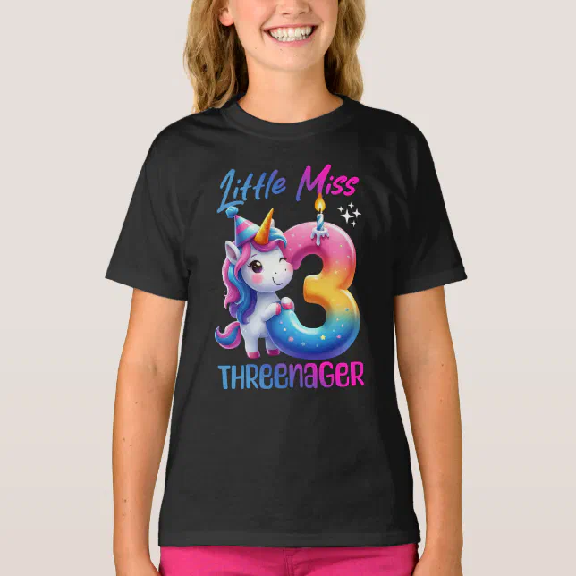 Kids Little Miss Threenager Three 3rd Birthday  T-Shirt