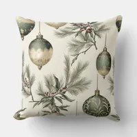 Sage Green and Gold Christmas Ornaments Throw Pillow