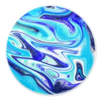 Cobalt Blue Marble Fluid Art Swirls  Ceramic Knob