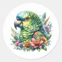 Beautiful Colorful Watercolor Amazon Parrot Classic Round Sticker