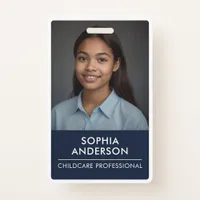 Sleek Navy Blue Modern Minimalist Logo & Photo Badge