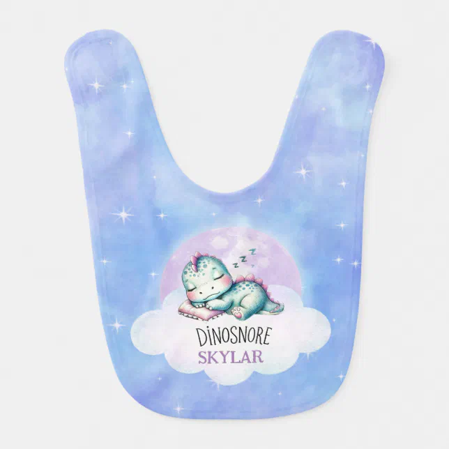 Cute Funny 'Dinosnore' Personalized Baby Name Baby Bib