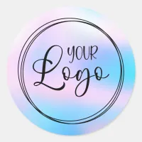 Pastel Pink Aqua Blue Holographic Gradient Logo Classic Round Sticker