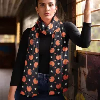 Black Halloween Fall Pumpkins And Stars Scarf