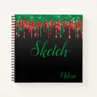 Red Green Black Glitter Monogram Sketchbook Notebo Notebook