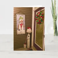 Christmas Door with Santa Claus and Wreath Card