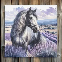 Pretty Gray Horse Standing in Lavender Metal Print