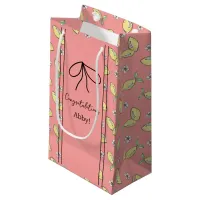 Cottage Core Hand Drawn Lemon Pattern Vintage Pink Small Gift Bag