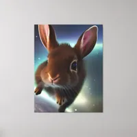 Baby Rabbit Running In Space Canvas Print