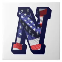 American Flag Letter "N" Large Photo Ceramic Tile