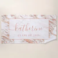 Personalized Girly Chic Copper Marble Rose Gold Beach Towel