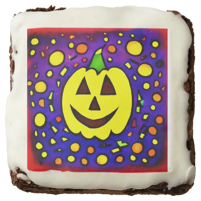 Halloween simple yellow pumpkin in confettis brownie