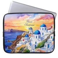 Greece Santorini Watercolor Sketch Aegean Sea |  Laptop Sleeve