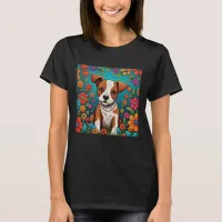 Cute Puppy with Whimsical Folk Art Flowers T-Shirt