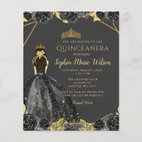 Budget Black Gold Floral Princess Quincea&#241;era