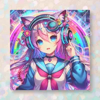 Glitchcore Colorful Anime Girl Artwork  Metal Print