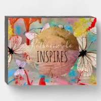 White Butterflies Paint Drips and Brush Strokes Wooden Box Sign