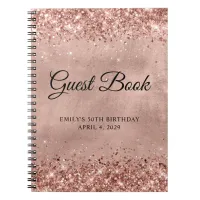 Glittery Rose Gold 50th Birthday Guestbook Notebook