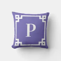 Decorative Greek Key Border Monogram Periwinkle Throw Pillow