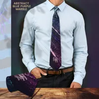 Abstract Blue Purple Marble Monogram Neck Tie