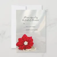 Red Poinsettia White Pearls Winter Wedding RSVP