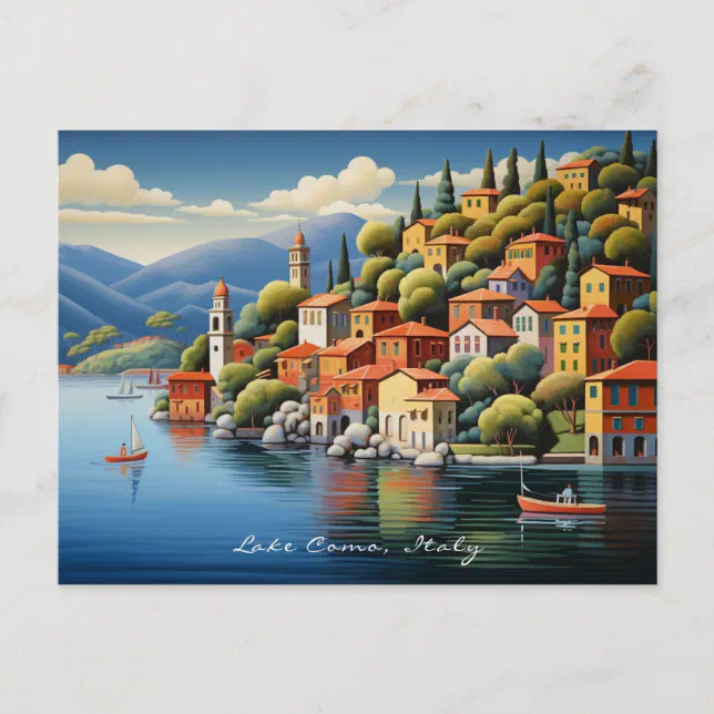 Painting of Lake Como Landscape Italy Travel | Art Postcard