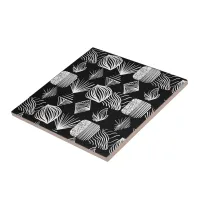 Bold Caribbean Tribal Mudcloth – Black & White,  Ceramic Tile