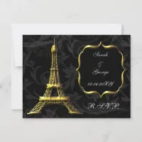 gold Eiffel tower french Wedding rsvp card