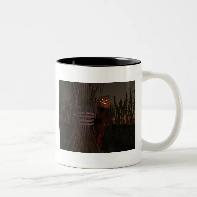 Spooky Pumpkin Head Scarecrow Two-Tone Coffee Mug