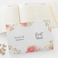 Tropical Peach Flower Coastal Beach Wedding Guest Book