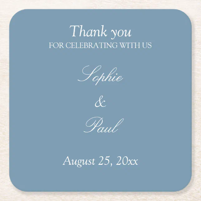 Elegant Dusty Blue Wedding Thank You Paper Coaster