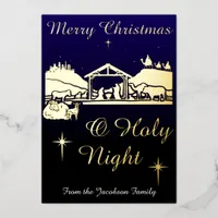 Merry Christmas O Holy Night Carol Nativity Scene Foil Holiday Card