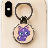 Purple Anime Cat Vector Art Phone Ring Stand