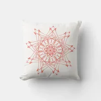 Orange Red and White Sharp Mandala Throw Pillow