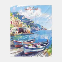 Amalfi Coast Italy Watercolor Sketch  | Fleece Blanket