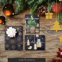 Cute Woodland animals Pattern Blue Christmas Wrapping Paper Sheets