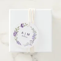 Boho Purple Lavender Floral Round Wedding Favor Tags