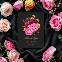 Hot Pink and Gold Floral Thank You Card