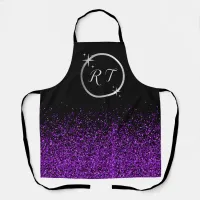 Silver initial monogram with purple glitter | apron