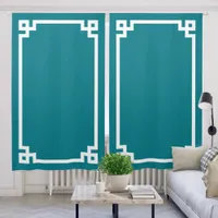 Dark Turquoise and White Greek Key Border Blackout Curtains