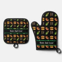 Personalized Best Dad Ever Cute Barbecue Foods Oven Mitt & Pot Holder Set