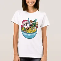 Santa and Friends Warm Up in a Bowl of Ramen T-Shirt